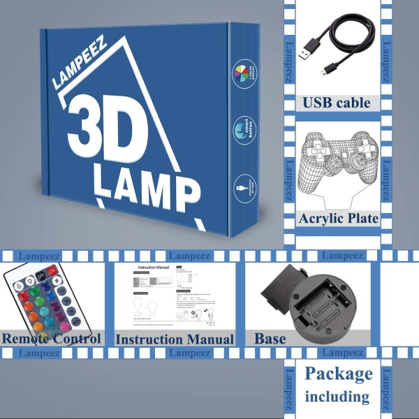 3D Gamepad Lampa Spelkonsol Nattljus 3D Illusion lampa fo