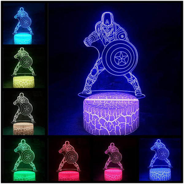 3D Illusion Nattlampa för Marvel Fans Barn, Superhjälte - Spiderman Captain Led Lampa med 16 Färger USB Touch & Fjärrkontroll för Rum Deko, Pojkar & Flickor Födelsedagspresenter