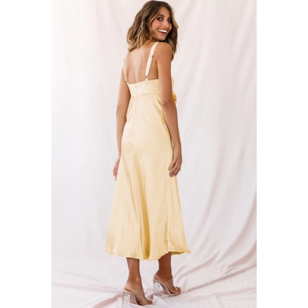 Zipper Stropper Bind Buste Cocktail Midi Kjole (Hudfarvet XXL)