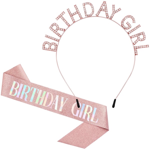 Födelsedagskronor för kvinnor, roséguld födelsedagsflickbåge &amp; Födelsedagstiara för kvinnor Set, Princess Rhinestone Birthday Girl Pannband Födelsedagspresenter