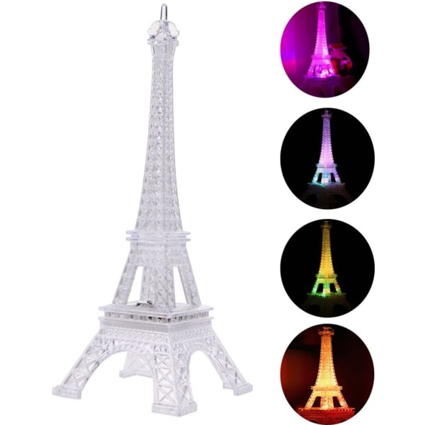 Eiffeltårnet Nattelys Skrivebord Soveværelse Dekoration LED Lampe Farverig Paris Mode Akryl