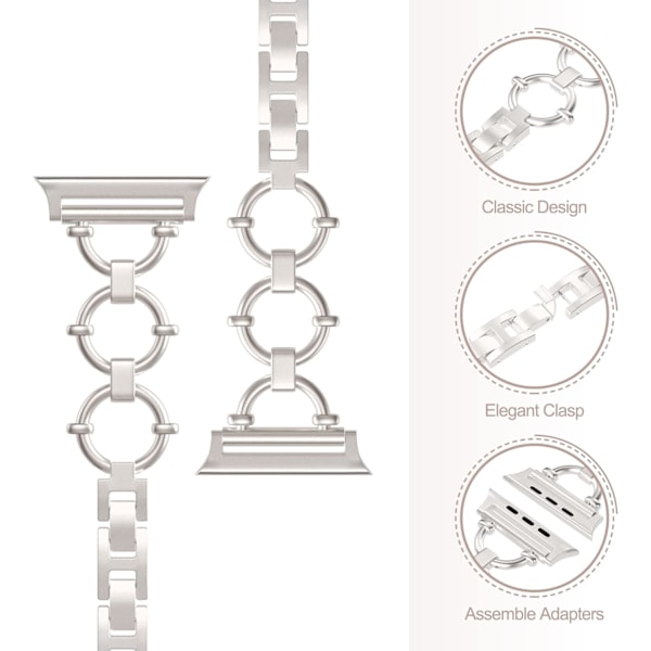 Smal Armband Kompatibelt med Apple Watch 38mm 40mm 41mm 42mm 44mm 45mm 49mm, Justerbart Ersättningsarmband för Kvinnor, Smycken Metallarmband Starlight 38/40/41/42mm