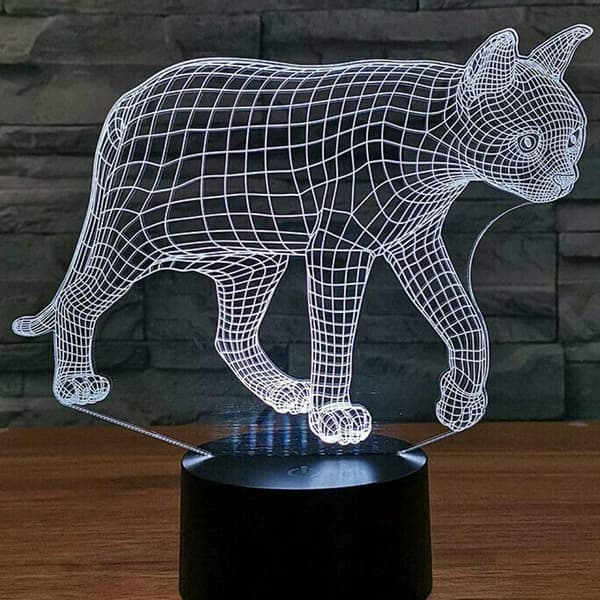 3D Katt Nattlys Dyr Lampe Illusjon Nattlys 7 Farger