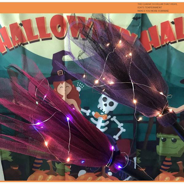 Halloween Heksekost af Plast med Netgarn