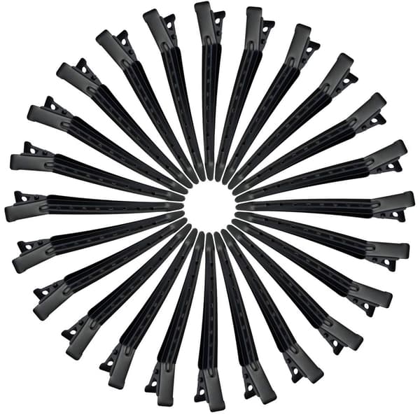24 pakker andebill clips, 3,35 tommer rustfrit metal alligator krølle clips med huller til hårstyling, hårfarvning Black