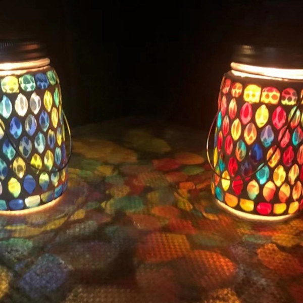 Mosaik solcellelamper udendørs hængende lanterner vandtætte mosaik solcellelamper udendørs sol natlys bordlamper dekoration Red