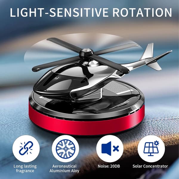 Solar - Drevet Helikopter Bil Luftfrisker – Aluminiumlegering Roterende Aromaterapi Diffuser til Bil/Hjem (Langvarig Duft) Red