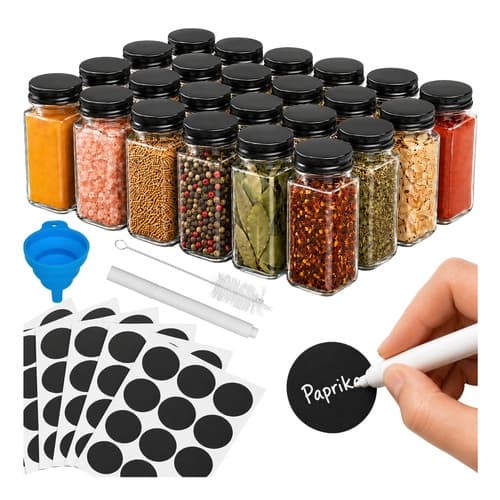Spice Jars Glass with Labels & Accessories - 120 ml - 24-Pack