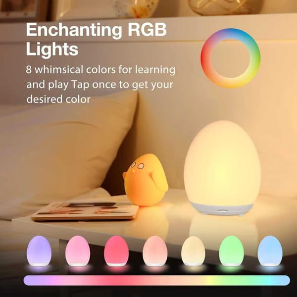 Nursery Egg Lamp, Eye-Friendly Touch Control Rechargeable Baby Night Light with 7 Color Modes, Dimmable Night Feeding Egg Lamp
