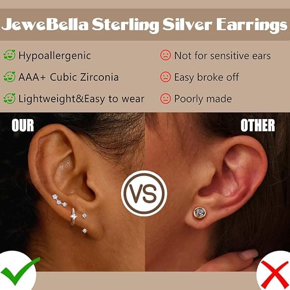 3 Sterling Sølv Stud Hoop Øreringe Sæt til Kvinder 14K Guldbelagte Øreringe Stacks Små Fine Stud Hoop Øreringe Sæt til Flere Huller