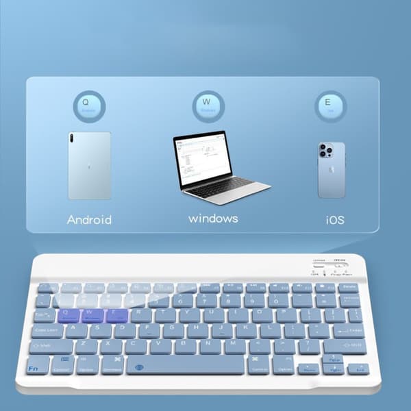 Bluetooth Keyboard and Mouse Combo - 10-inch Bluetooth Keyboard and Two-Way Mouse (Rechargeable) with Case: Sky Blue
