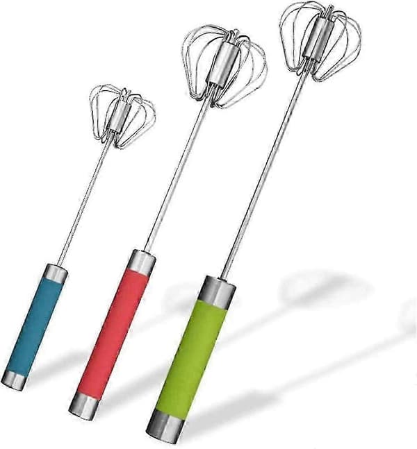 Semi-automatic whisk set, 3-piece food-grade stainless steel whisks, spring function, 25.5CM 31CM 35.5CM