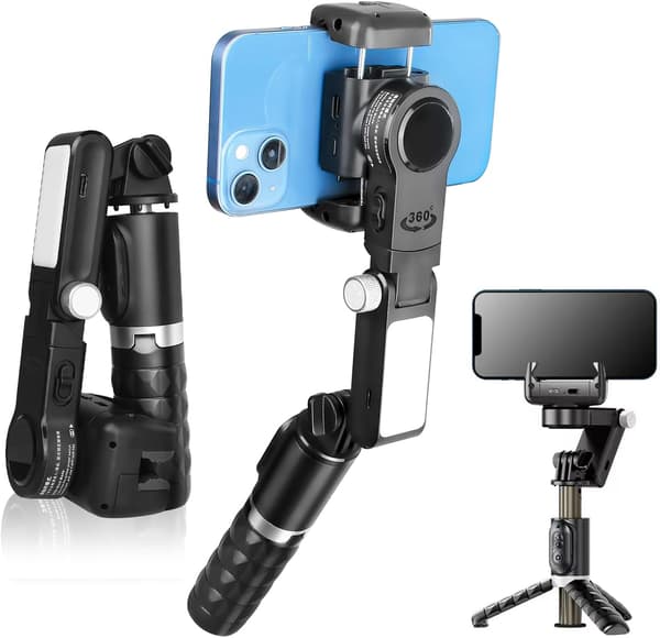 Smartphone Stabilisator, Bluetooth Fjernbetjening til Vlogging, YouTube, Live Video Kompatibel med iPhone/Android (Sort)