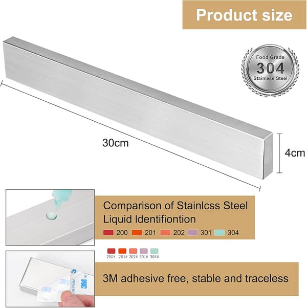 30 cm magnetisk knivholder, magnetisk stribe i rustfrit stål til knive, vægmonteret magnetisk tavle.