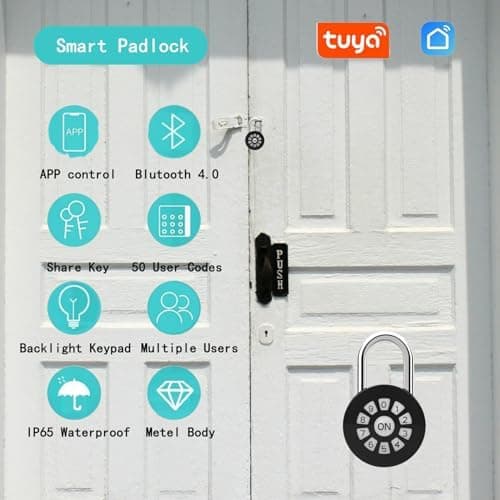 Outdoor Lock, Bluetooth Small Padlock with Code, Rechargeable App Control Combination Lock Weatherproof Code
