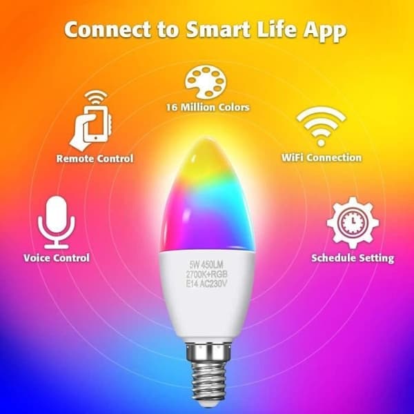 (White) Smart WiFi LED Bulb Smart Connected Lamp Multicolor RGB E14 C37 5W 450LM - KINGSO