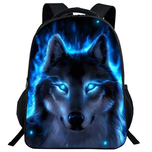 Blue Flame Wolf Howl Backpack School Backpack for Boys Girls, Casual D