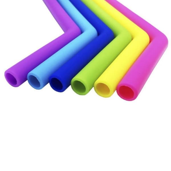 5-pack - Flexible Silicone Straws, Bent with Brush (25cm)