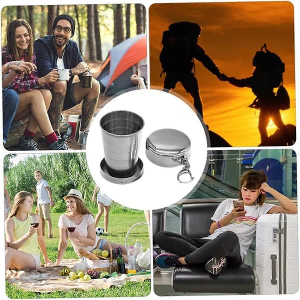 2-pack Foldable Mug Stainless Steel Camping Mug Telescopic Portable 75ML Foldable Mug with Keychain Mugs