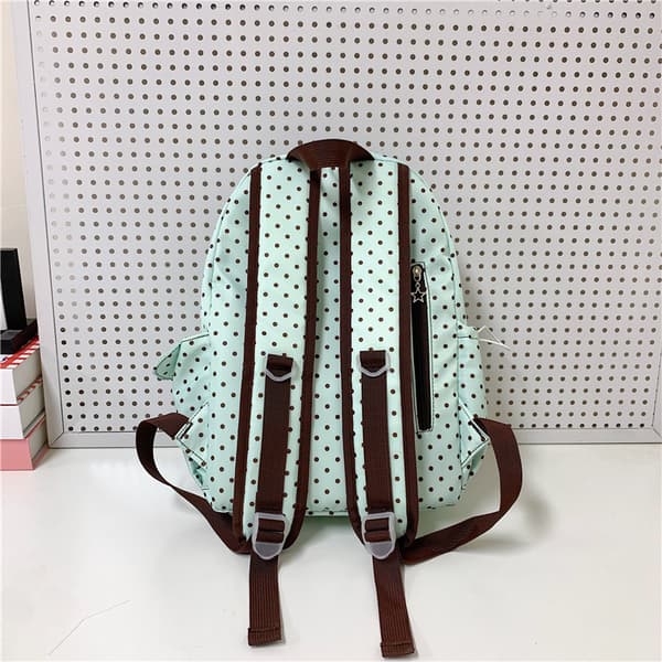 Women's Polka Dot College Backpack, Expandable Water-Resistant Nylon Bag Light Gray