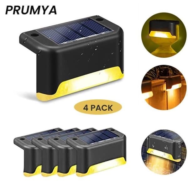 (Sort) PRUMYA Solcellelampe til udendørs brug til hegn, trapper, terrasser - Sort - 4-pak