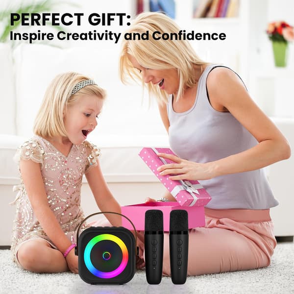 Mini Karaoke Machine, Portable Bluetooth Karaoke Speaker with 2 Wireless Microphones and Party Lights