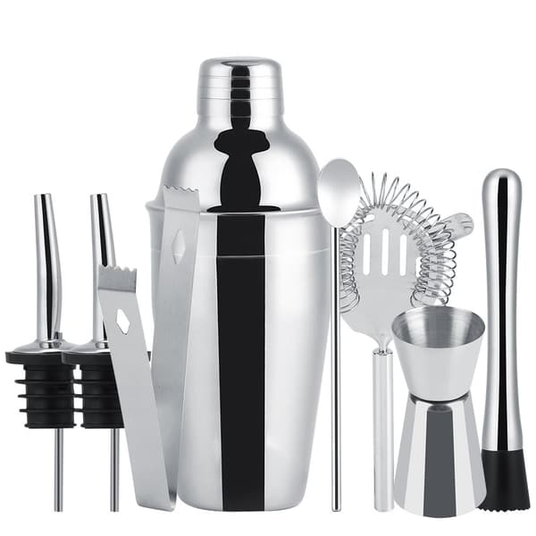 8-delt cocktail sæt, barsæt, shaker 550ml - Rustfrit stål Sølv