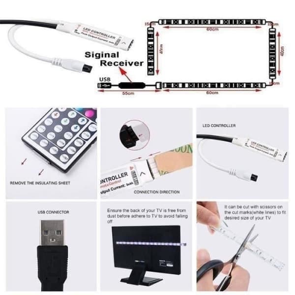(White) LED Strip - LECHEO - 2M LED Strip - Multicolor - Remote Control - IP65 Waterproof