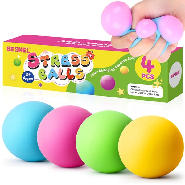 Stressbolde 4-pak til voksne og børn, farveskiftende klemmelegetøj