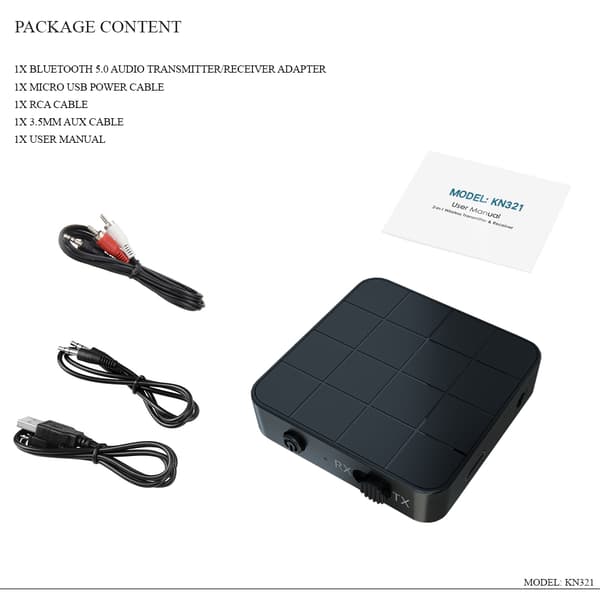 2-i-1 trådløs lydsender/mottaker, Bluetooth, 3.5mm