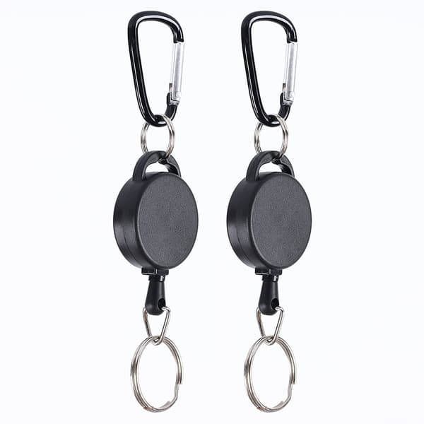Retractable Keychain with Carabiner 2-pack Black
