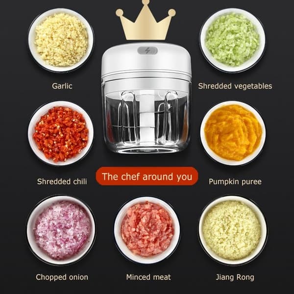 Mini Electric Garlic Press, Electric Chopper with USB Port, 100ml Mini Food Processor, Multifunctional Electric Vegetable Cutter
