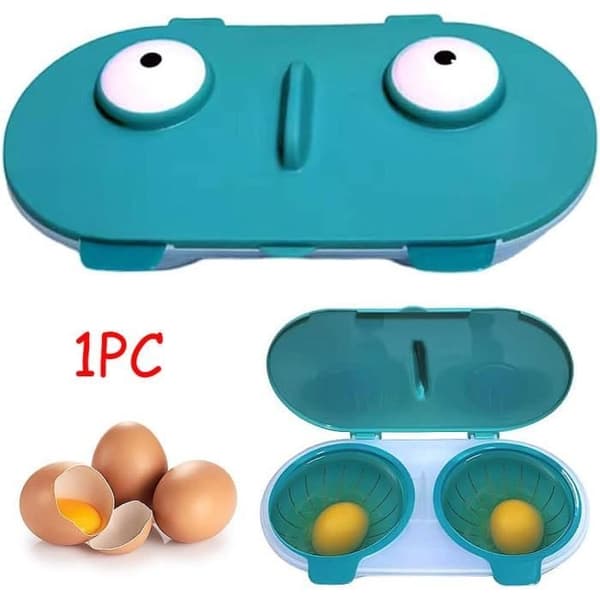 Microwave Egg Poacher, Double Cup Egg Cooker, Poached Egg Maker, Egg Poacher, Egg Poacher for Baked Eggs (Blue)