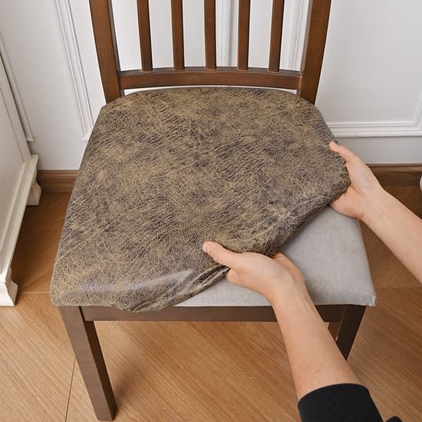 4-pack Elastic Waterproof Frosted PU Stool Covers, Dustproof and Cat-Proof, Compatible with various chairs coffee