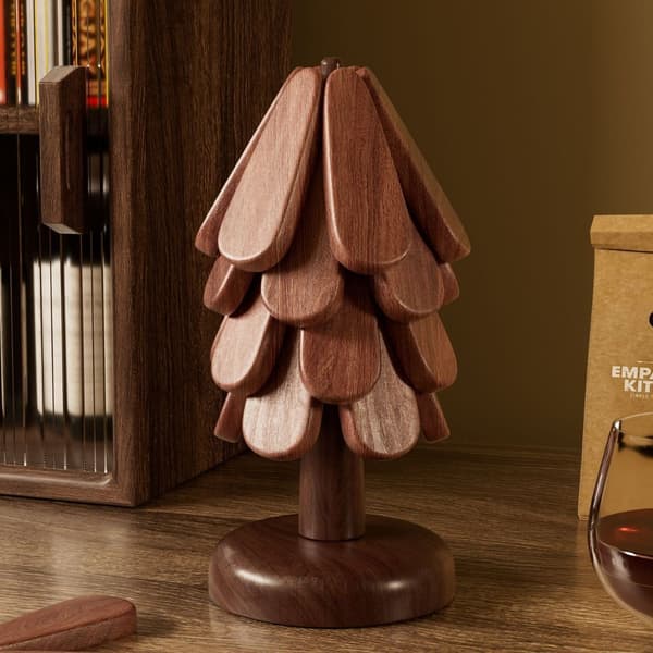 Tree-shaped Solid Wood Trivet - Heat-resistant Kitchen Trivet, Foldable, Coffee Color