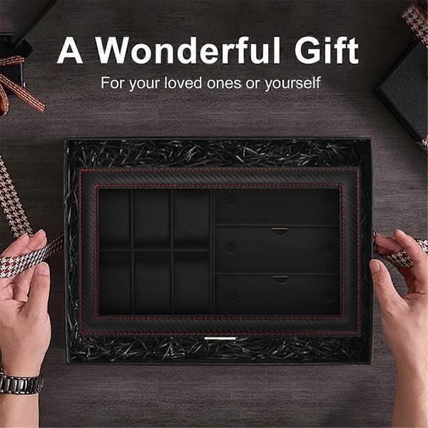 Watch Box, Men's Jewelry Box, 2-Layer Lockable Watch Holder