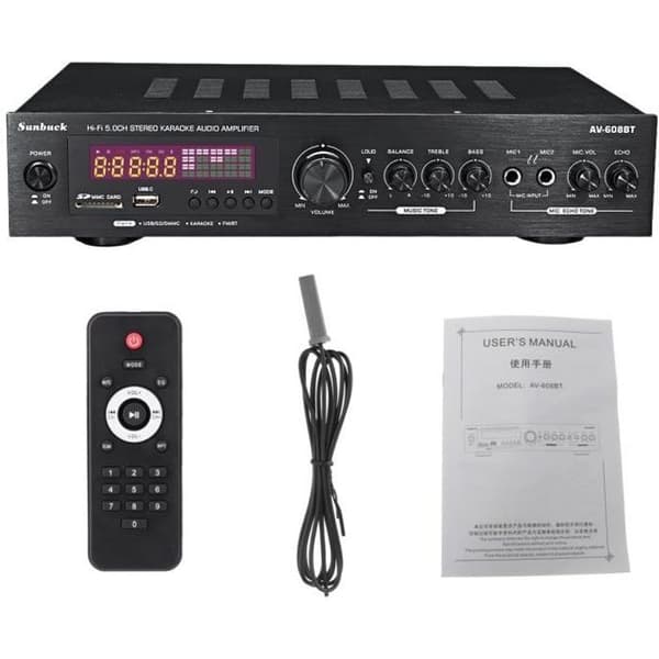 HIFI-forstærker 2000W 220V lydeffektforstærker BT Stereo USB SD FM LED Sort