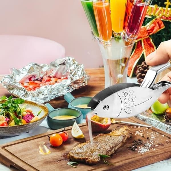Fiskeformet citronpresser - Fødevaregodkendt citronpresser i rustfrit stål, manuelt design til citrusjuicer
