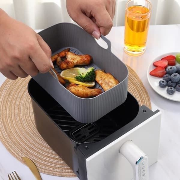 Airfryer-tilbehør, airfryerform, silikonmatte for baking, tåler oppvaskmaskin, grå