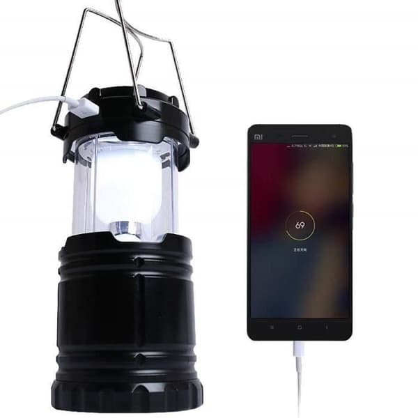 Solar Camping Lamp, LED Lantern, Rechargeable Multifunctional, Foldable, Portable Outdoor Lantern with Handle, Black