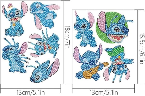 9 kpl 5D Stitch DIY Timanttimaalaustarrasarjat, Lilo DIY Luova Timanttimosaiikkitarrat