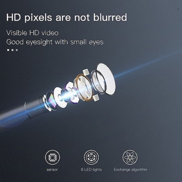 Visuel ørerenser ørevoksfjerner med kamera og LED-lys Sort