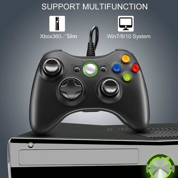 Wired Xbox 360 Controller with USB and Dual Vibration Function, Compatible with PC, Xbox 360, and Windows Systems.