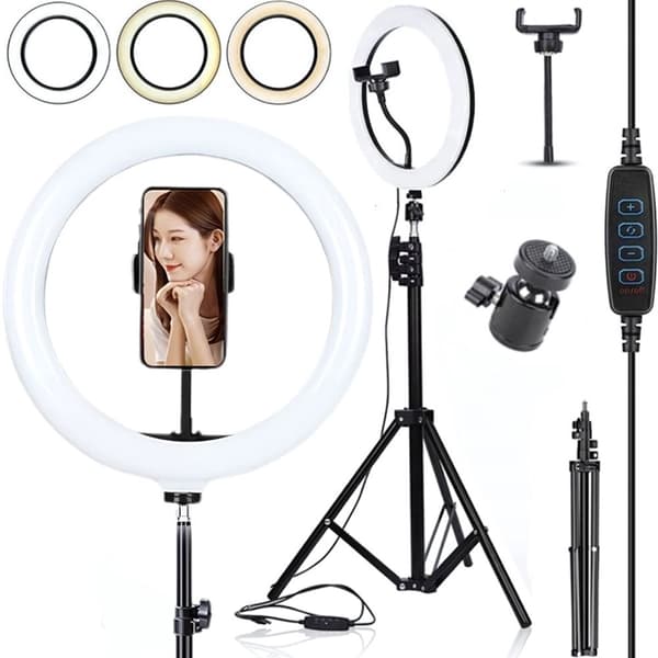 LED Ring Light + Tripod - Mobile Holder with 3 Color Tones