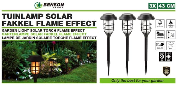 Hagelampe solcelle 43 cm flammeeffekt 3 stk