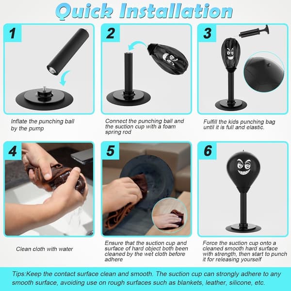 Table Mounted Boxing Ball for Stress Reduction with Suction Cup & Pump Black