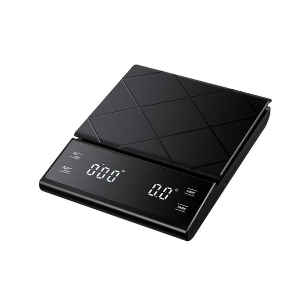 5 kg/0,1 g kaffevægt med timer USB-opladning Sort