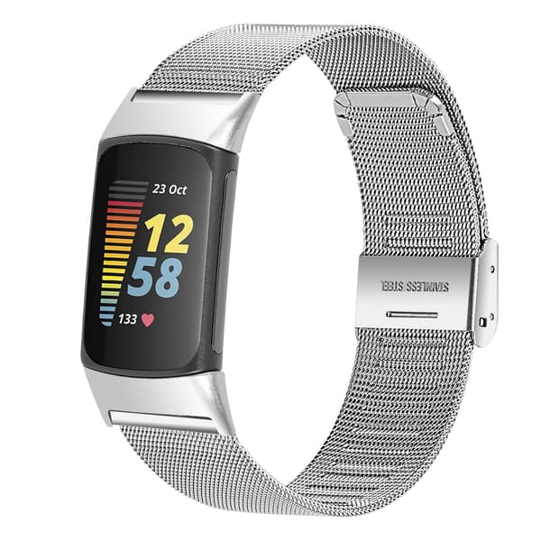Klokkerem i rustfritt stål til Fitbit Charge 5 Charge 6 Sølv