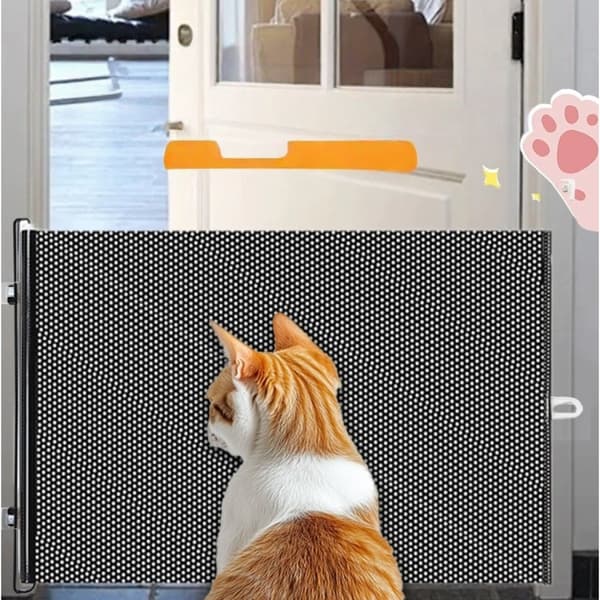 Retractable Tall Pet Gate with Double Hooks, No Drilling, Space-Saving Barrier up to 125cm, ABS+PVC, Height 58cm