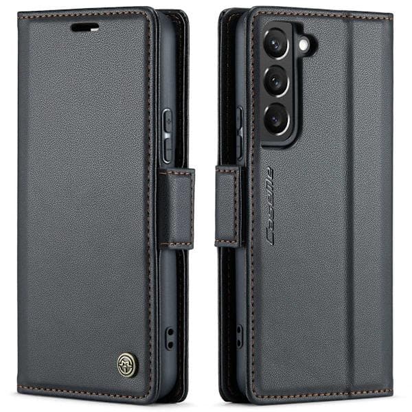 Samsung S23 - Etui Premium Læder RFID Beskyttet CaseMe® Sort Sort